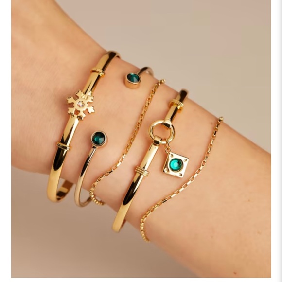 Alex and Ani Emerald Flex Cuff Bracelet Brass Shiny Gold Finish Nickel Free - Picture 3 of 4